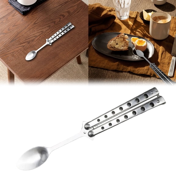 Rotating Spoon - Stainless Steel Pivoting Cutlery Spoon - Portable Folding Design - Outdoor Dining Travel - 1 Count