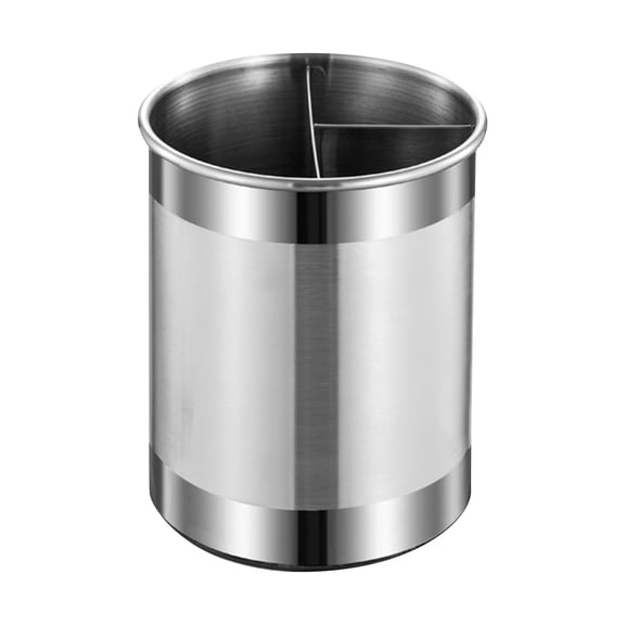 Rotating Stainless Steel Utensil Holder with Divided Compartments, Silver, for Kitchen Countertop Organization