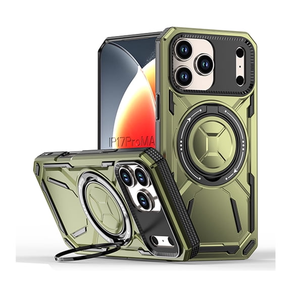 Rotating Stand Armor MagSafe Case for iPhone 17 Pro Max - Army Green