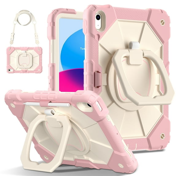 Rotating Stand Case For iPad (A16) 11th 10th Generation (2025/2022) 3 Layer Protection Shockproof Heavy Duty Cover with Shoulder Strap & Pencil Holder