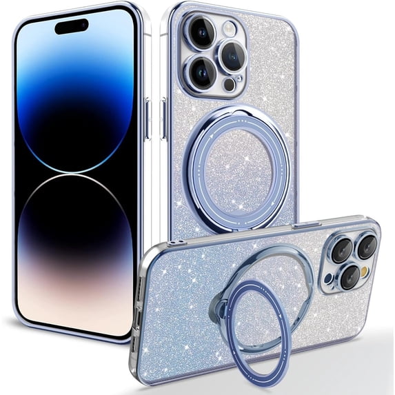 Rotating Stand Glitter Four Corners Protective Phone Case for iPhone 13 12 11 / Pro/Pro Max, Back Cover with Lens Film, Magnetic Bracket Shell