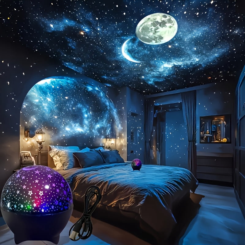 Rotating Star Moon Projector Night Light, 16 RGB Colors, Compact Starry Sky & Moon Lamp for Bedroom Living Room Party Christmas Decoration Gift