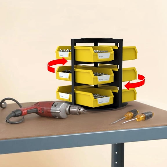 Rotating Storage Bins, Tool Organizer, Hardware Crafts, Small Parts, Nuts and Bolts, Revolving 12 Bins Storage for Workshop, Shed, Garage, Home