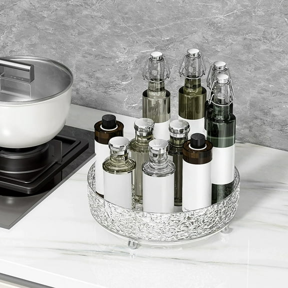 Rotating Storage Box Clear Small Kitchen Organizer Turntable 360-Degree Spin Storage Organization for Spices Condiments Refrigerator Cabinet Countertop