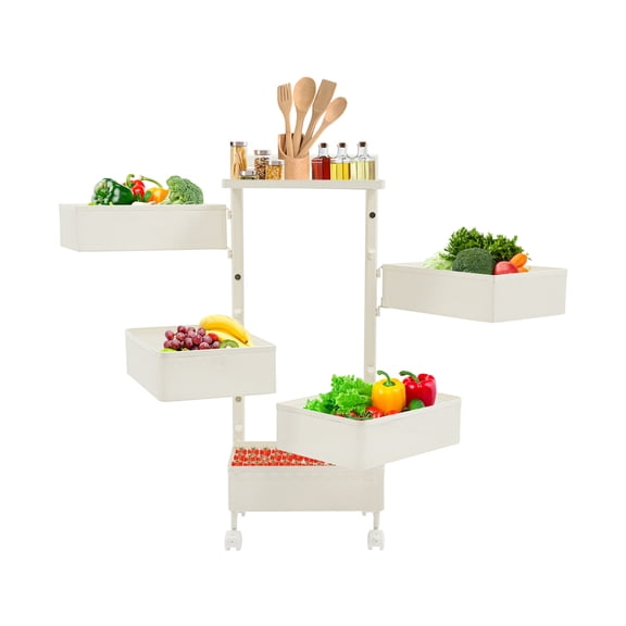 Shangmakel ShangmakelRotating Storage Rack, Rotating Storage Cart, Kitchen Organizer with Wheels Space Saver Potatoes Fruit Basket
