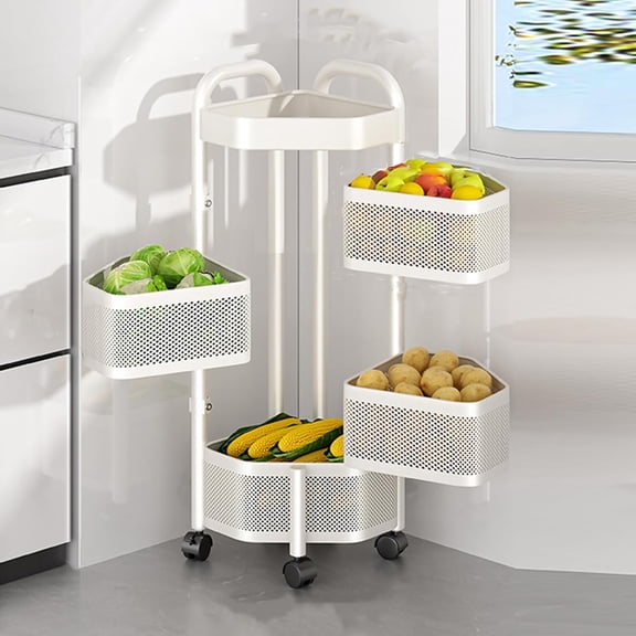 Rotating Storage Rack with Removable Basket and Wheels,Kitchen Cart for Fruit Vegetable