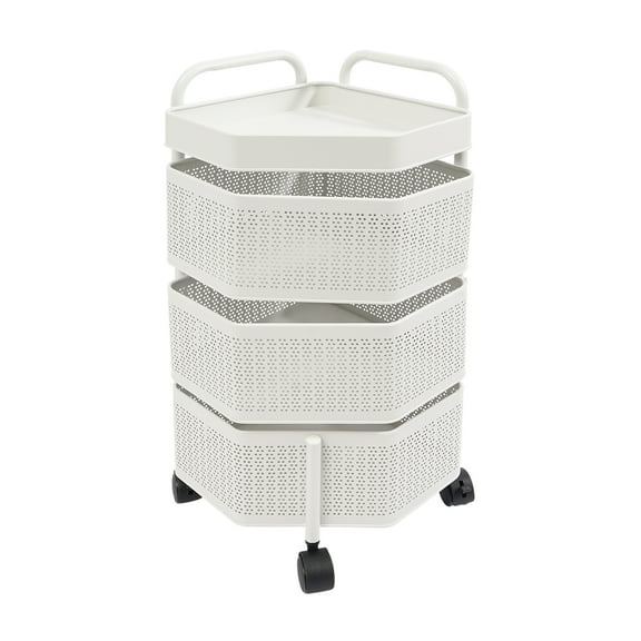 Rotating Storage Shelves Rack, 3-Tier Removable Basket Shelf Organizer, Rotating Kitchen Shelf White