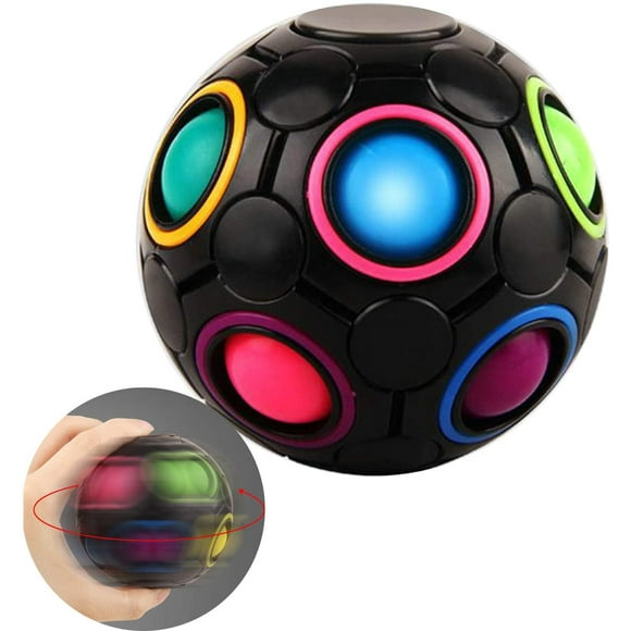 Rotating Stress Rainbow Ball Infinity Relief Spinner Fidget Toy for Adults Kids Educational Magic Cube Puzzle (Black)