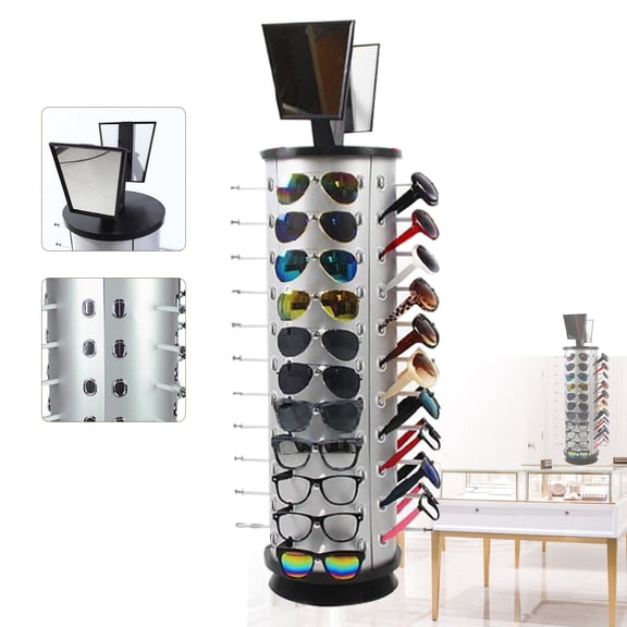 Rotating Sunglasses Display Rack with Mirror, Spinning Stand Holder for Glasses