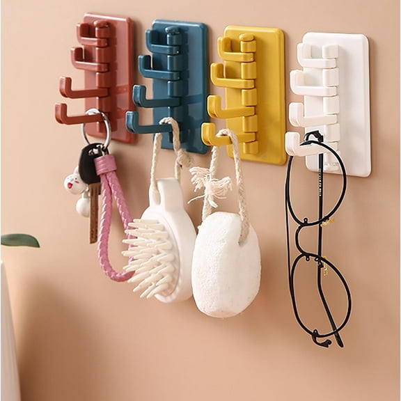Rotating Swivel Hook Rack | 4-Link Adhesive Wall Organizer | ABS Heavy Duty Viscose | Space-Saving Towel Holder | Multi-Purpose Sticky Shelf | 1 Pack | 6x9.3cm