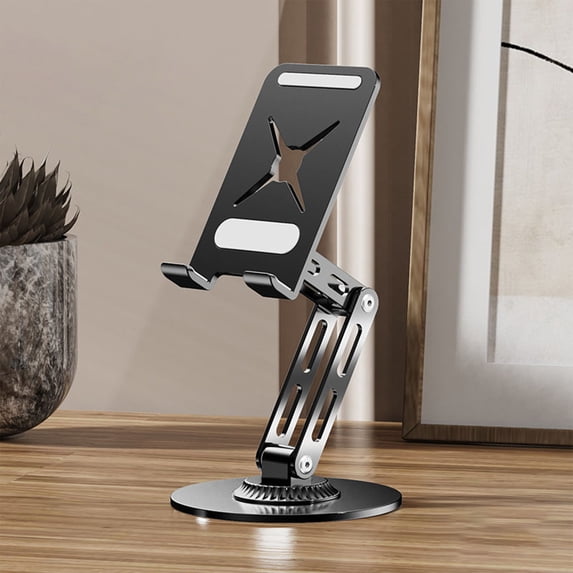 Rotating Tablet Stand, 360° Adjustable Metal Phone Holder, Portable Foldable Desktop Stand for iPad, Phones, and Tablets, Black or Silver, 1 Piece