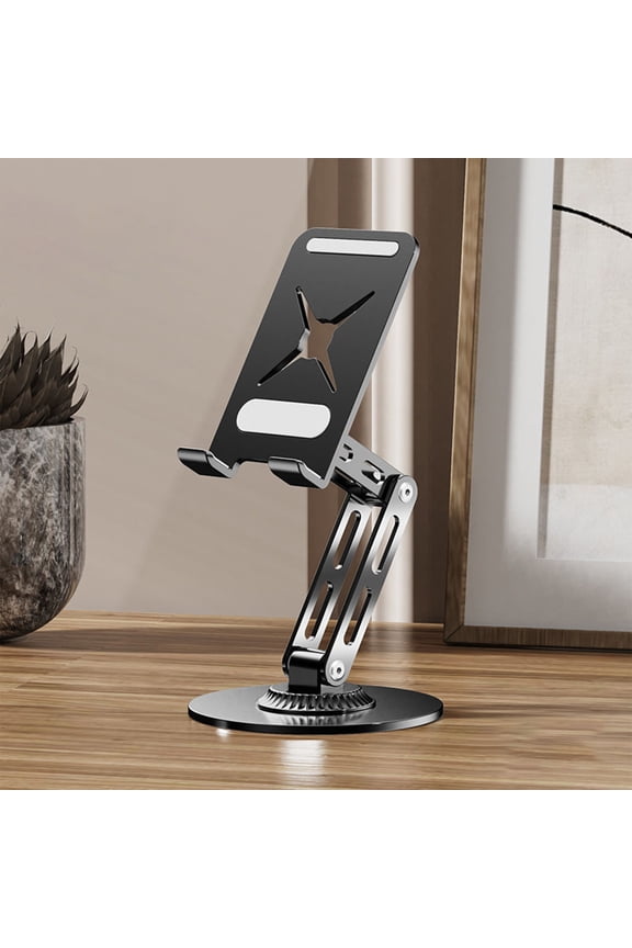 Rotating Tablet Stand Desktop Metal Phone Holder - Foldable Adjustable 360°Stand for Tablets and Phones with Anti-Slip Base - Aluminum Alloy Stand for Home Office Travel Viewing Work Live Streaming