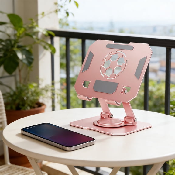 Rotating Tablet Stand, Desktop Metal Phone Holder, Portable Foldable Design for Storage, Adjustable Angle Stand Suitable for iPad iPhone Samsung Tablets, Stable Non-Slip Base, Home, Pink, 1pc