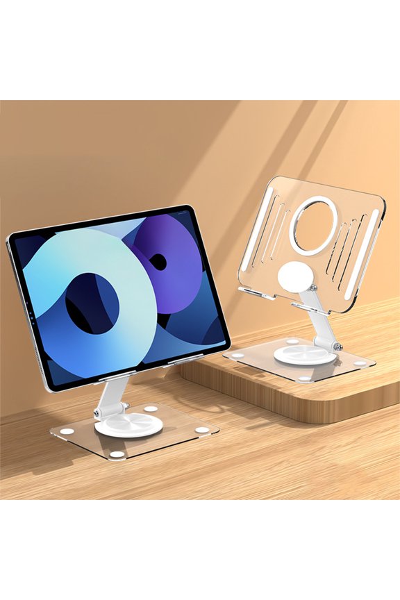 Rotating Tablet Stand Desktop, Rvkxad Portable Foldable Phone Holder, 360° Adjustable Non-Slip Stand for Phone and Tablet, Sturdy Plastic Design for Viewing Working Live Streaming, White