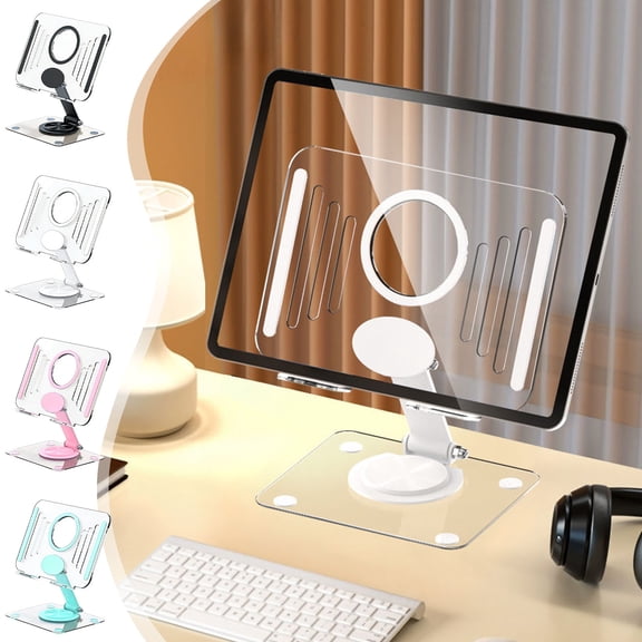 Rotating Tablet Stand Holder for iPad & Phone | Foldable Portable Adjustable 360° Desktop Mount | Multi-Angle Anti-Slip Plastic | Black/Pink/White/Green | 5.12"x4.33"x1.18" Durable Stable