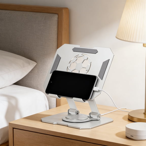Rotating and Tilting Metal Tablet Stand, Multi-Angle Adjustable Holder for Reading and Video Calls, Compatible with Various Phone Sizes, Foldable Design