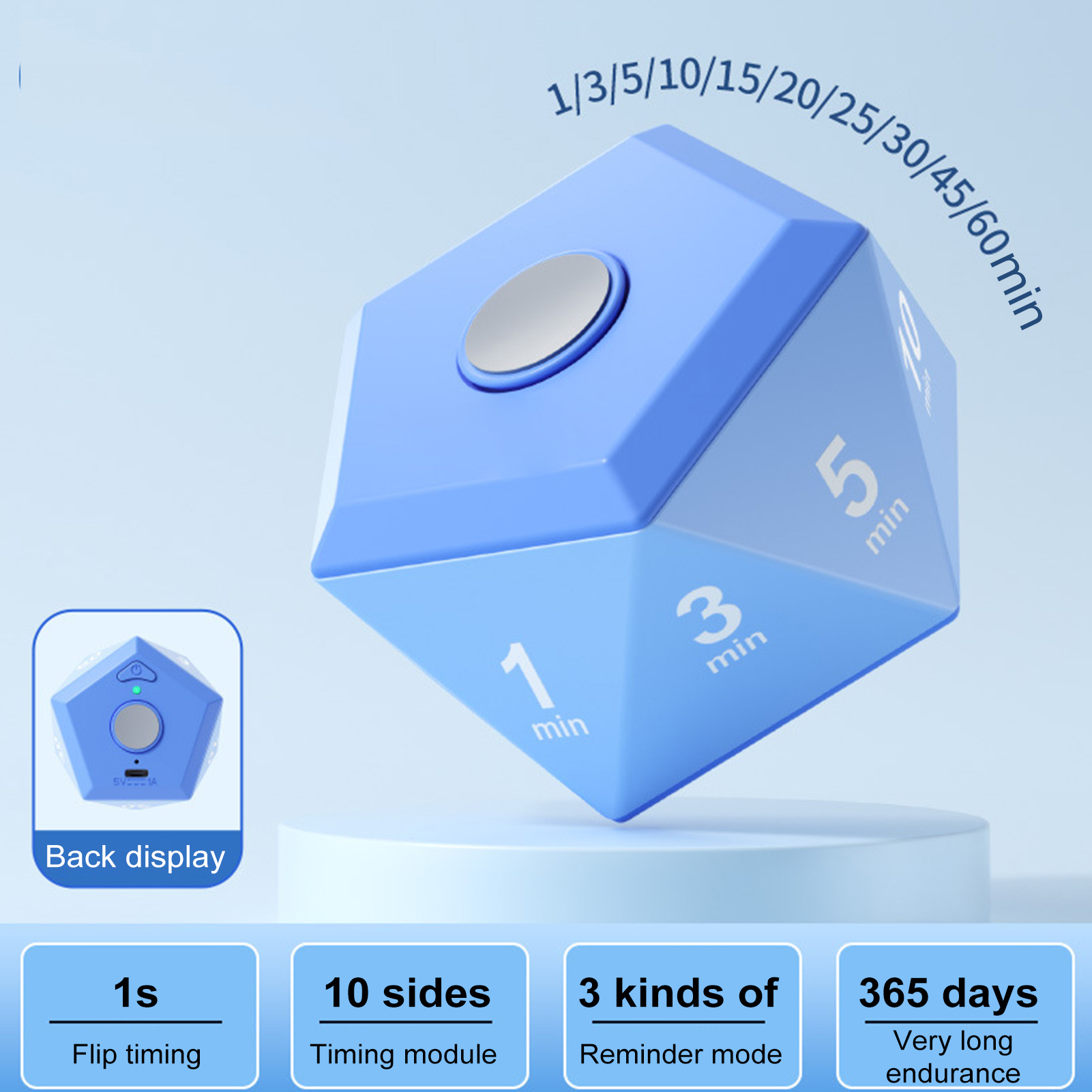 Rotating Timer 3Color Lights Vibrate/Ring/Silent Modes Portable 1/3/5