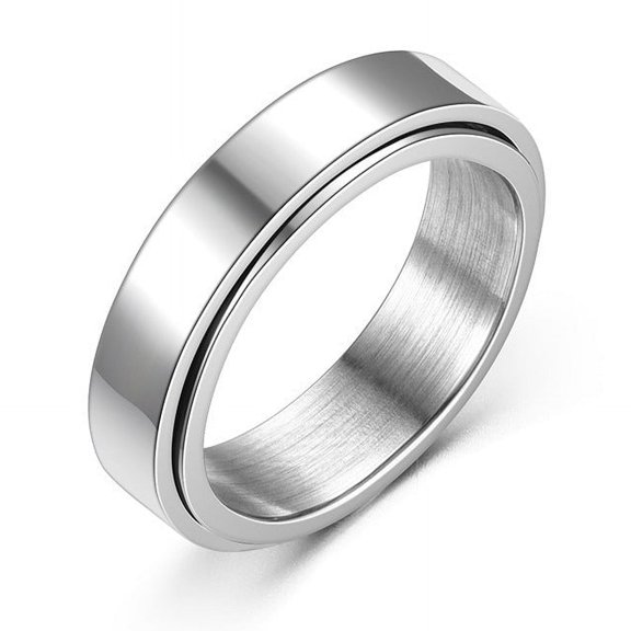 Unisex Rotating Titanium Steel Ring Simple Band Geometric Design Polished Stamped 6MM Wide 2MM Thick Ring for Women and