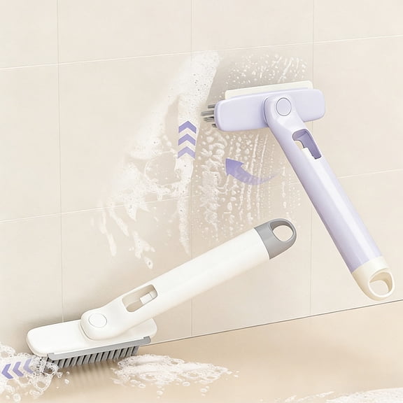 Rotating Toilet Floor Brush | Hard Bristles Ceramic Tile Cleaning | Multi-Scene Bathroom & Kitchen Use | Plastic White Purple | 21x14cm Ergonomic Grip Spray Function Space Saving Design