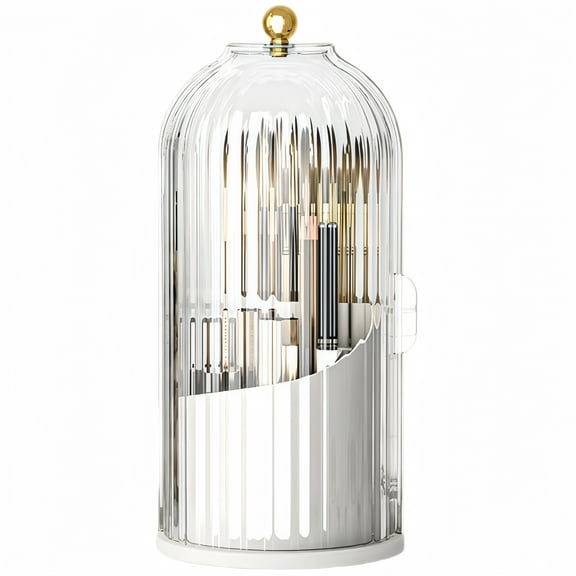 Versatile Makeup Organizer Rotating Toothbrush and Toothpaste Holder with Slidin In Unique Birdcage Shape For Desktop Storage,3 Slot Caddy