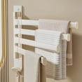 thumbnail image 1 of Rotating Towel Rack 180掳 Four Bar Wall Mount | Space Aluminum Carbon Steel | No Drill Punch-Free Installation | Bathroom Storage Shelf Organizer | Swivel Hanger | 32x31.5x2cm White, 1 of 6