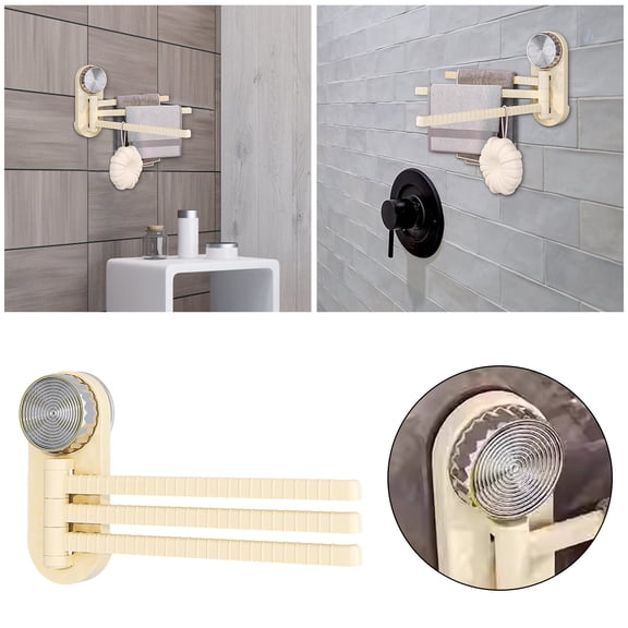 Rack Organization Rotating Towel Rack Swivel Holder with Suction Cup 3 Rod Portable Drying Rack No Drill for Bathroom Wall Mount,9.06×5.51 inch,White