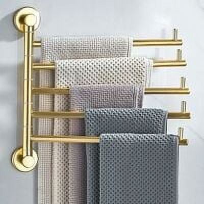 Rotating Towel Rack Wall Mounted Towel Hook Folding Adhesive Towel Holder No Drilling Aluminum for Bathroom Bathroom-Golden One 5 Arms