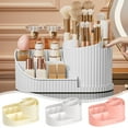 thumbnail image 1 of Rotating Transparent Cosmetics Organizer Box | Plastic Makeup Storage with Compartments & Disassemblable Cup | Compact Drawer-Style Holder | 8.07x4.57x4.33 in | Pink Beige White | 1 Pc, 1 of 6