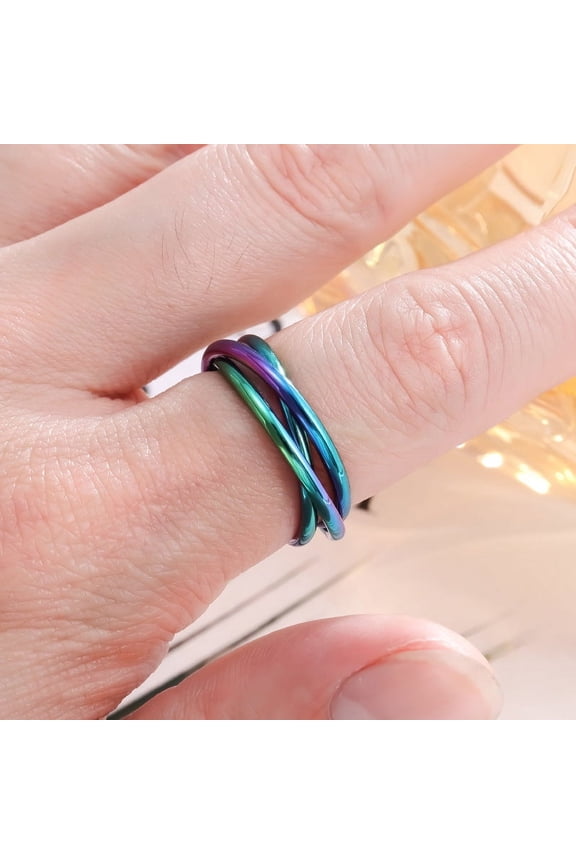 Womens Stainless Steel Rotating Trinity Ring Electroplated Geometric Band with Round Elements Anniversary Promise Ring Gift for Her and Couples Jewelry