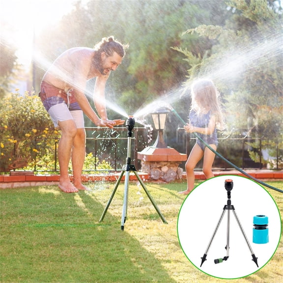 Rotating Tripod Sprinkler, 360 Degree Adjustable Garden Sprinkler with Telescopic Stainless Steel Stand, Automatic Rotating Lawn Watering System, Mist Function for Yard Irrigation