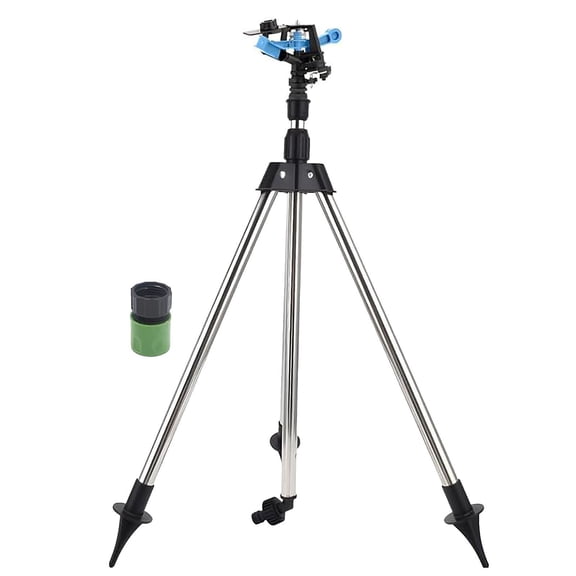 Rotating Tripod Sprinkler, 360 Degree Large Area Coverage, Telescoping Metal Base, Automatic Double-Sided Water Sprinkler for Lawn, Garden, and Yard