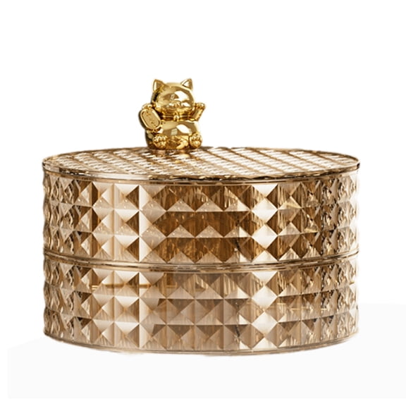 Rotating Two Tier Snack Storage Box with Lid, Luxe Dry Fruit Candy Divided Compartment Tray for Living Room Coffee Table Nut Organization and Home Decor