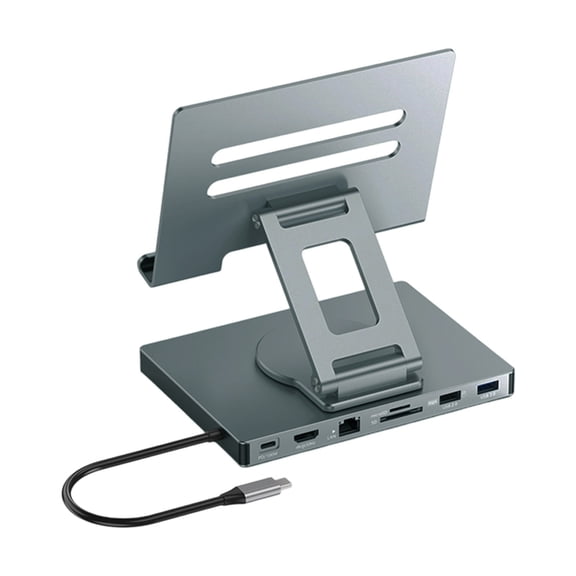 Rotating Type C Dock Stand For Tablets PD100WCharging Gigabit Networking Port 3.5mm Slip Proof Silicone PadCooling Desig