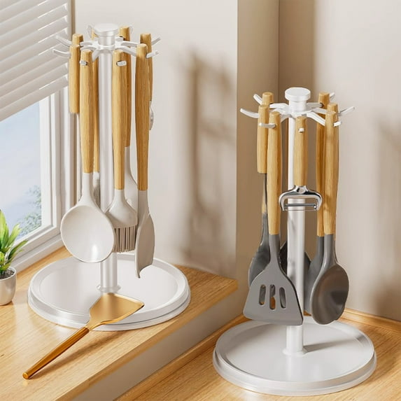 Rotating Utensil Holder under $5! Xqxayjr 360-Degree Rotating Spatula Holder, Aluminum Kitchen Utensil Organizer, Countertop Spatula Spoon Rack, Cooking Tools Storage Stand for Kitchen