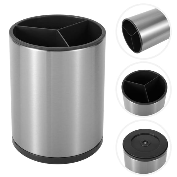 Rotating Utensil Holder Stainless Steel Round Cutlery Caddy with 3 Compartments, 360 Degree Rotatable Tableware Storage Organizer for Spoons Forks Chopsticks, Kitchen Countertop Storage, by Preplabs