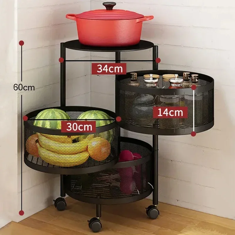 Rotating Vegetable Baskets Multi-Layer Kitchen Trolley Round Fruits ...