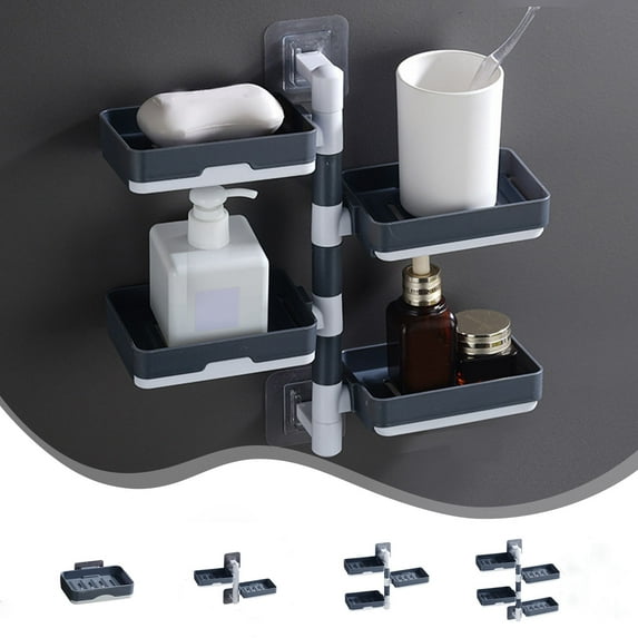 Rotating Wall-Mounted Soap Organizer with Suction Cups, Multi-Layer Bathroom Storage Space Saver
