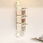 Rotating Wall-Mounted Spice Rack with Suction Cups | 360  Turn Sealed Spice Jars | Grey & White Kitchen Storage Organizer | 16.14" x 5.31" Countertop Saver