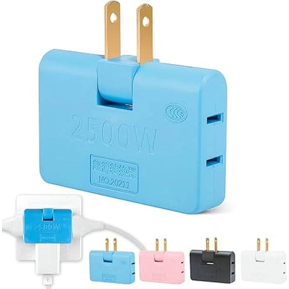 Rotating Wall Outlet Adapter 3 Way – 2 Prong Flat Plug 180 Degree Swivel Socket Converter, Slim Space Saving Plug Extender for Home Office Travel