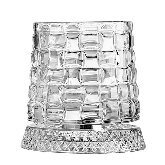 Rotating Whiskey Glass, 360-Degree Spinning Crystal Glass with 7-Color Lighting, Vintage Ribbed Design for Bar and Home Decor, Cool Drinking Accessory