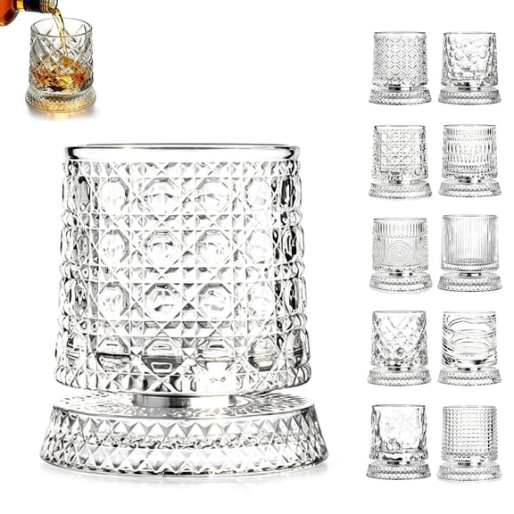 Rotating Whiskey Glass, 360 Degree Spinning Crystal Tumbler for Stress Relief, Heavy Base Kinetic Old Fashioned Glass for Scotch Bourbon, Unique Gift for Men Dad Husband on Birthday