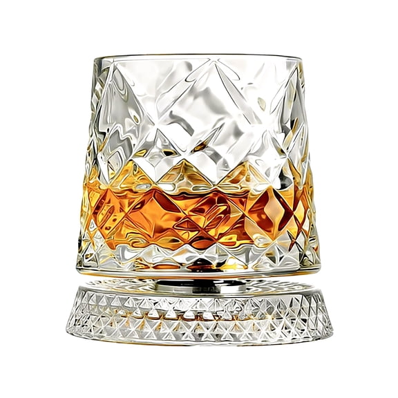 Rotating Whiskey Glass with Base for 360-Degree Rotation 9 Oz Old Fashioned Spinning Whiskey Glasses for Scotch Cocktail Rum Cognac Vodka Liquor, Unique Gifts for Men