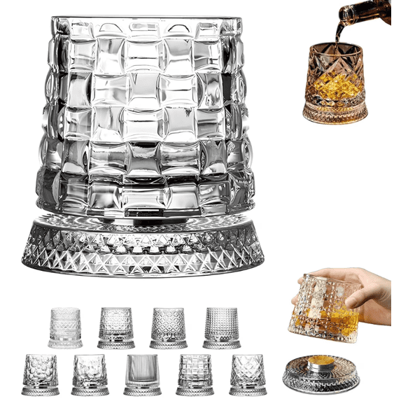 Rotating Whiskey Glass with Base, 9 Oz Spinning Tumbler for Cocktail ...