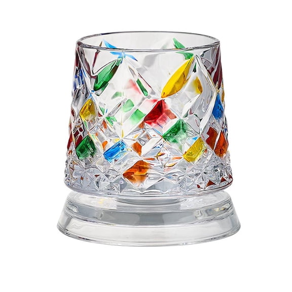 Rotating Whiskey Glass with Base, Stained Glass Rotatable Tumbler Crystal Glasses Cup, Rotatable Cocktail Wine Cup for Flavor, Old Fashioned Whiskey Glasses Bar Accessories