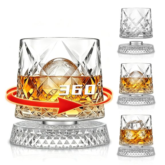 Rotating Whiskey Glasses -Luxury 360°Spinning Crystal Old Fashioned Rocks Whiskey Glass