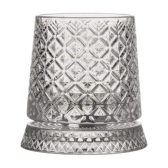 Rotating Whisky Glass – 9 oz 360° Spinning Base, Lead-Free Crystal, Old Fashioned Tumbler with Stand for Scotch, Bourbon, Cocktails – Unique Gift for Men (1 Glass + 1 Base) A