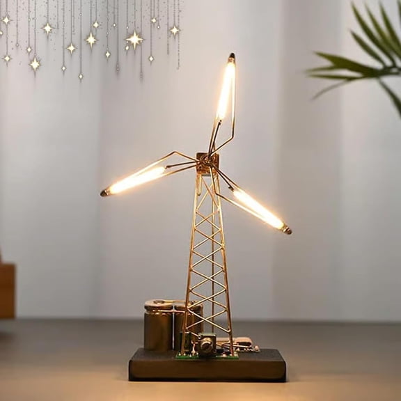 Rotating Windmill Night Light,DIY Courtyard Lanterns,Industrial Atmosphere Decorative Nightlight Lamp, Motorized Spinning Blades,Bedroom Hallway (1)