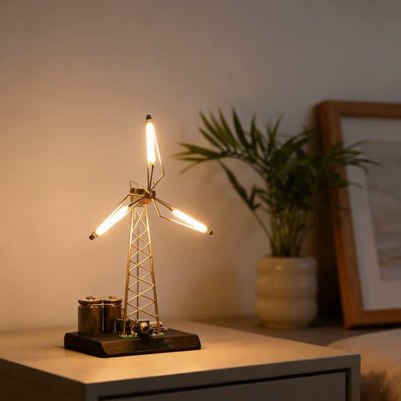 Rotating Windmill Night Light, DIY Desktop Windmill Night Light, Desktop Mechanical Art Lamp, Industrial Windmills Decor Lamp for Office Bedroom Hallway, Gift for Mechanical Enthusiasts