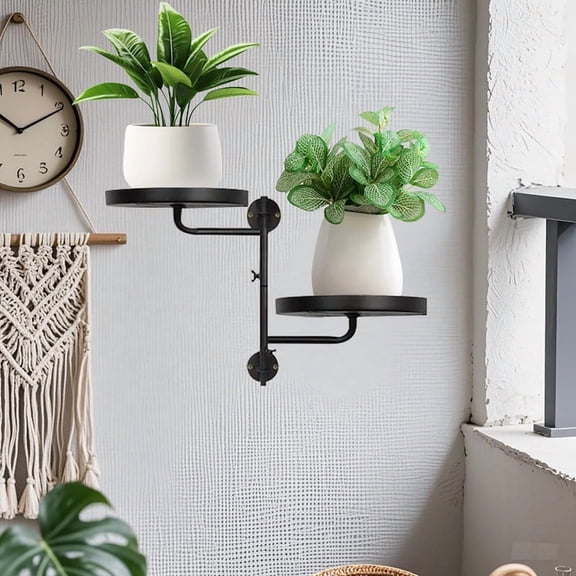 Mosawomo 2-Layer Rotating Window Sill Plant Rack Metal Plant Rack Wall-Mounted Flower Pot Rack Suitable for Indoor and Outdoor Gardens (Black)