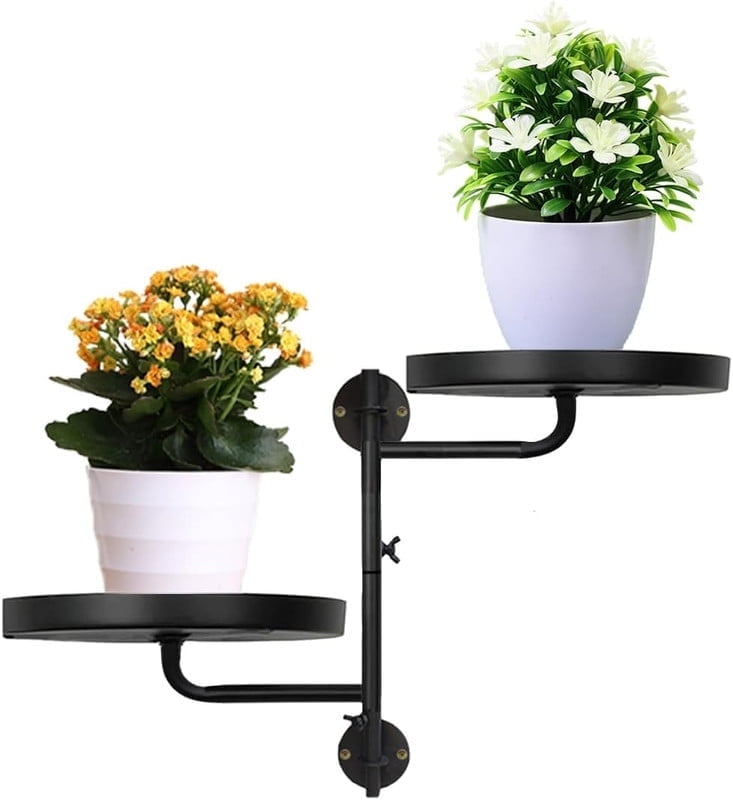 Rotating Window Plant Shelves, 2-tier Metal Plant Stand, Wall Mounted ...